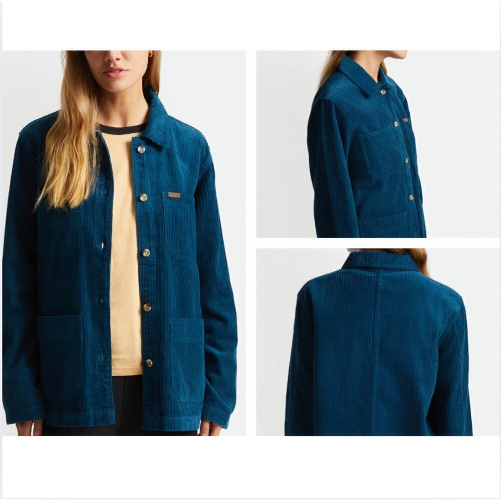 Brixton Survey Chore Coat Women's L Teal Blue Corduroy Pockets Shacket Fall